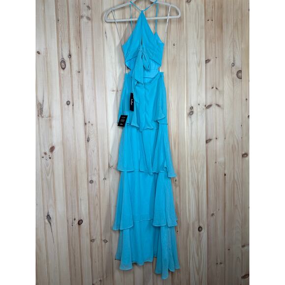 NWT Lulus Tier and Now Blue Tie-Back Tiered Maxi Dress Dance Gala Wedding Sz XXS - Picture 5 of 8